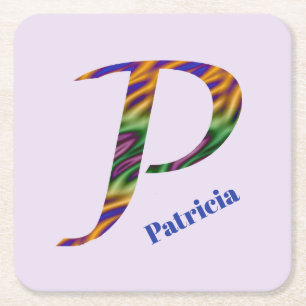 Colourful Swirled Colours Letter P Monogram Initia Square Paper Coaster