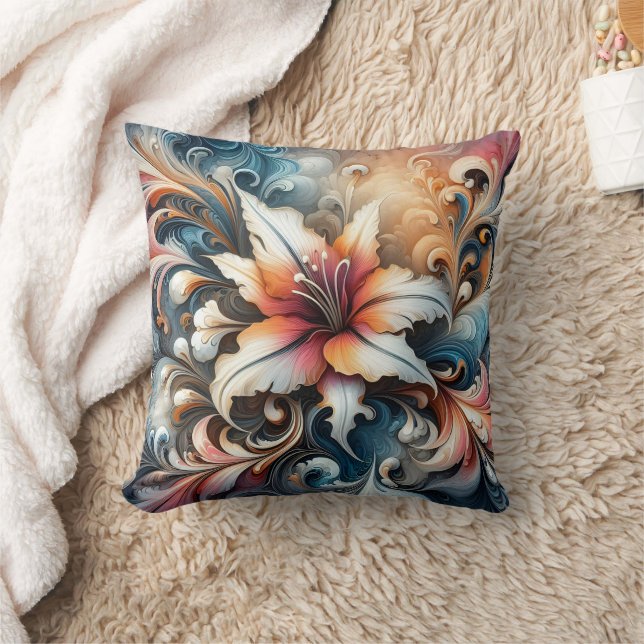 Colourful Swirling Floral Design With Lily Cushion (Blanket)
