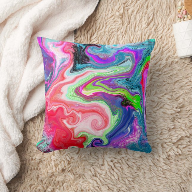Colourful Swirls Abstract Fluid Art Cushion (Blanket)