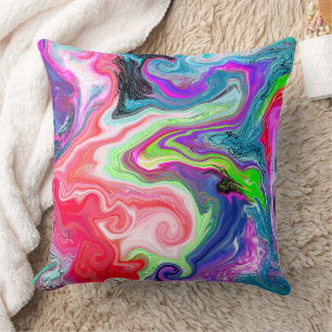 Colourful Swirls Abstract Fluid Art Cushion
