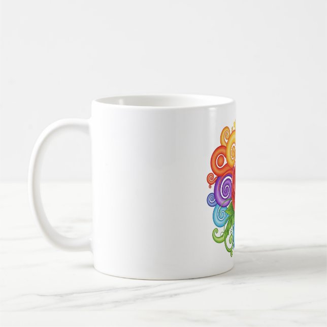  Colourful Swirls and Red Rose Art Coffee Mug (Left)