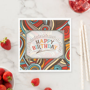 Colourful Swirls and Typography Happy Birthday Napkin