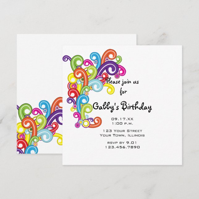 Colourful Swirls Birthday Party Invitation (Front/Back)