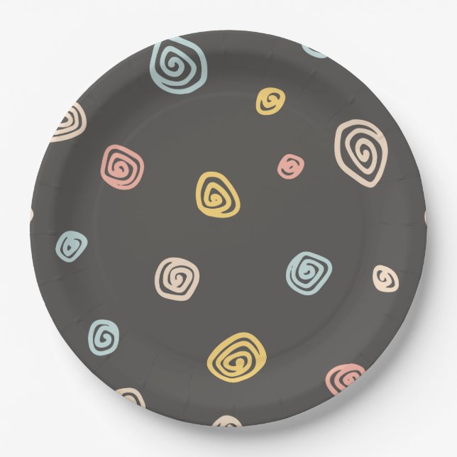 Colourful Swirls Black Party Plate (Front)