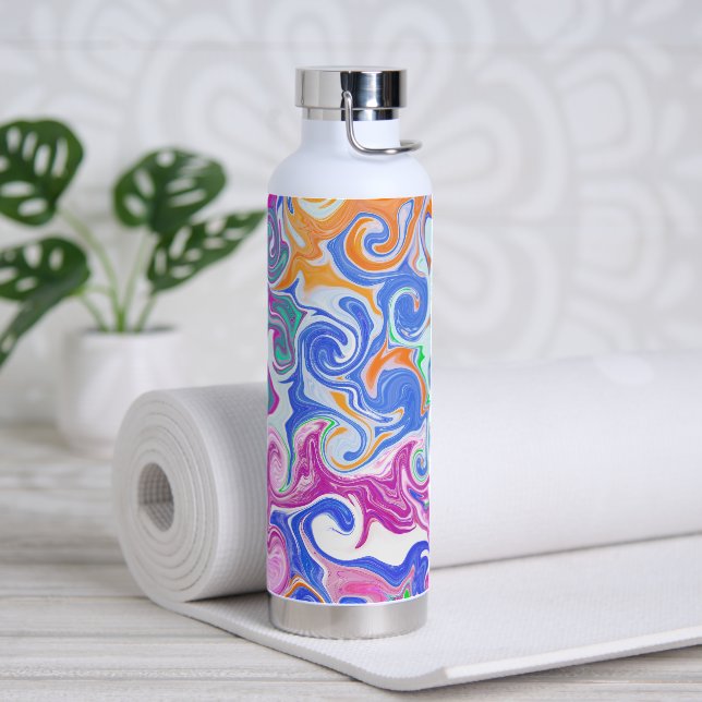 Colourful Swirls Marble Fluid Art Water Bottle (Yoga)