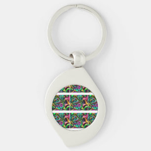 Colourful Swirls of Colour Paint Pour Like Design Key Ring