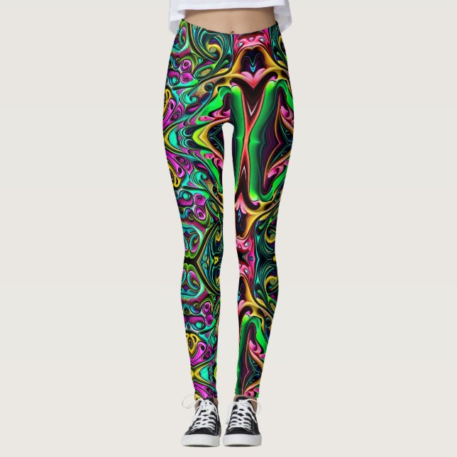 Colourful Swirls of Colour Paint Pour Like Design Leggings (Front)