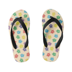 Colourful Swirly flowery geometric circles Kid's Flip Flops