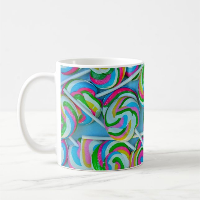 Colourful swirly lollipops pattern coffee mug (Left)