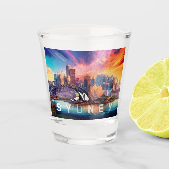 Colourful Sydney Skyline Abstract Art Shot Glass (Front)