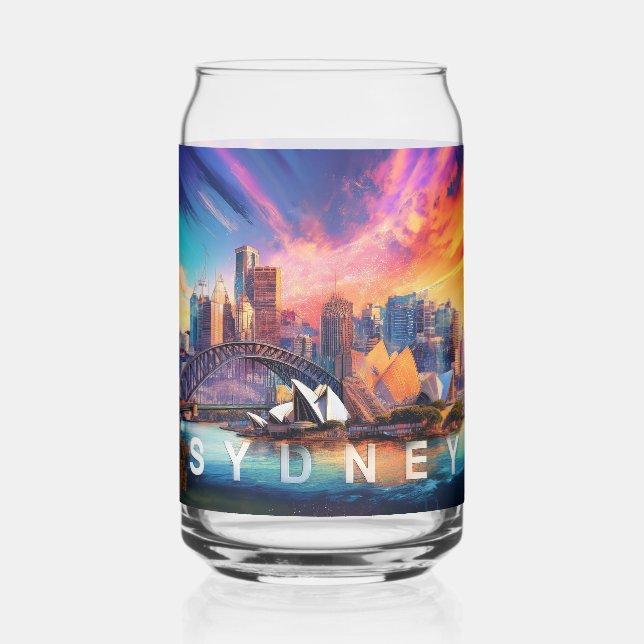 Colourful Sydney Skyline Can Glass (Back)