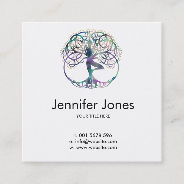 Colourful  symbol for Vriksasana - Yoga Tree pose Square Business Card (Front)
