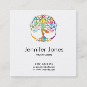 Colourful  symbol for Vriksasana - Yoga Tree pose Square Business Card