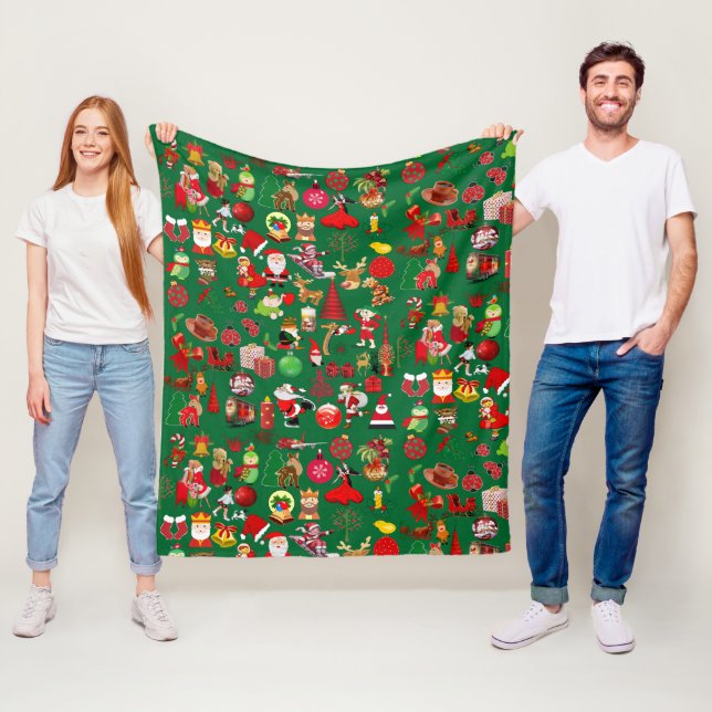 Colourful Symbols Christmas Elements Winter Green  Fleece Blanket (In Situ)