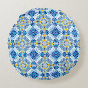 Colourful symmetrical seamless pattern, design in round cushion