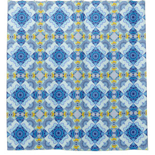 Colourful symmetrical seamless pattern, design in shower curtain