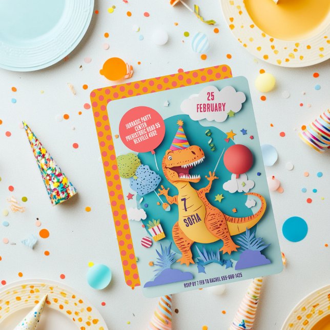 Colourful T-Rex Dinosaur Birthday Party Invitation (Creator Uploaded)