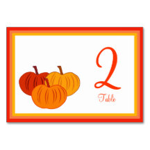 Colourful Table Number Cards With Pumpkins
