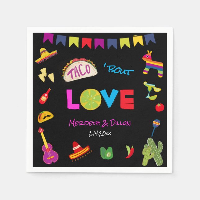 Colourful Taco Bout Love Mexican Fiesta Stripes Napkin (Front)