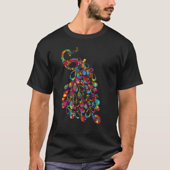 Colourful Tail Peacock   Cute Birds Animal   Graph T-Shirt (Front)