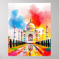 Colourful Taj Mahal Watercolor Poster Print