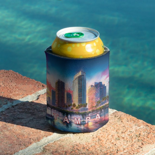 Colourful Tampa Skyline Abstract Art Can Cooler (In Situ Pool)