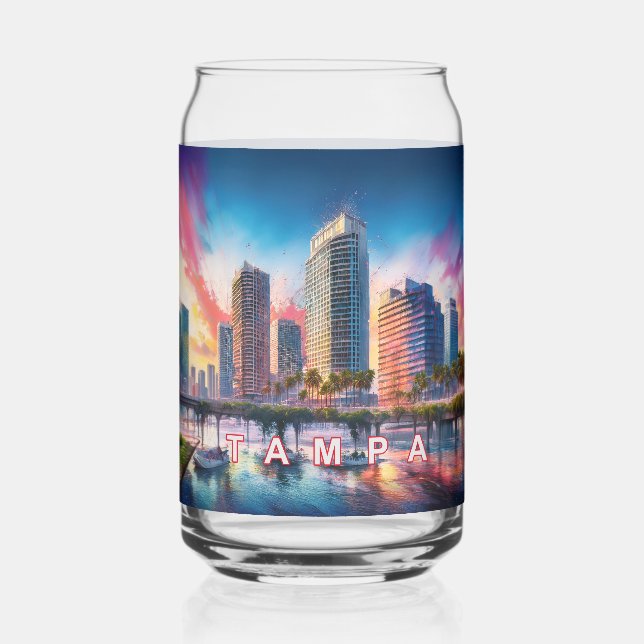 Colourful Tampa Skyline Can Glass (Back)