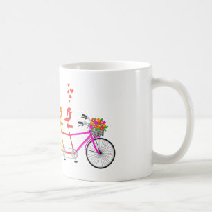 colourful tandem bicycle with cute birds family coffee mug