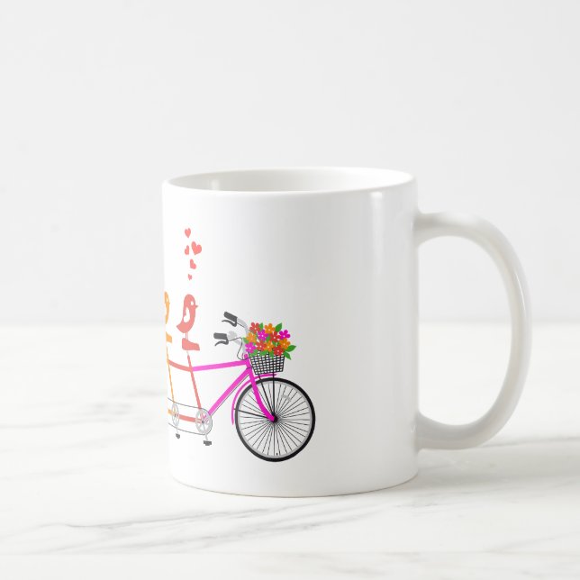 colourful tandem bicycle with cute birds family coffee mug (Right)