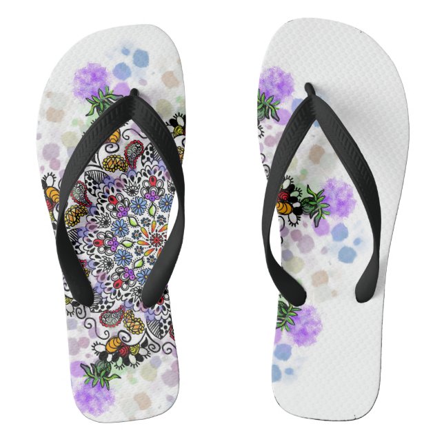 Colourful Tangle, left of centre placement Flip Flops (Footbed)