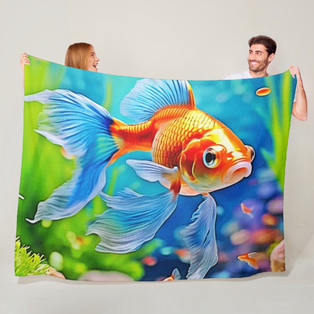 Colourful Tank Goldfish Design Fleece Blanket (In Situ)