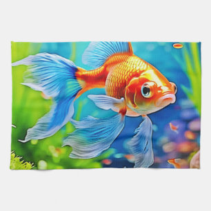 Colourful Tank Goldfish Design Tea Towel