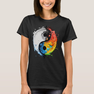 Colourful Taoism Yin Yang Splash on Zen Taijitu Yi T-Shirt