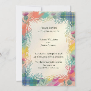 Colourful Tartan Wildflower Wedding Invitation