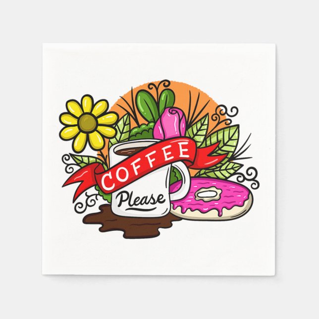 Colourful Tattoo Coffee and Doughnut Napkin (Front)