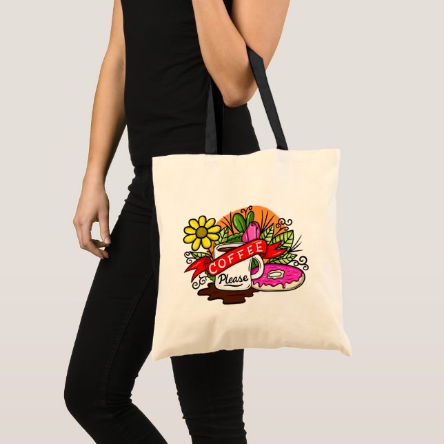 Colourful Tattoo Coffee and Doughnut Tote Bag (Front (Product))