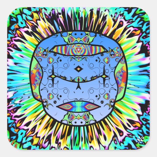 Colourful tattooed skull v0 square sticker (Front)