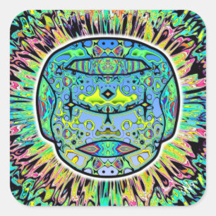 Colourful tattooed skull v1 square sticker