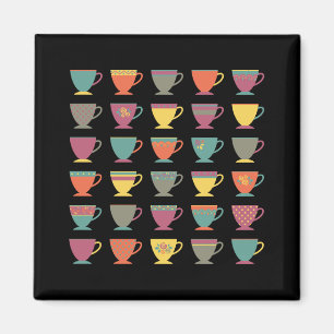 Colourful tea cups, hot drink, winter mugs magnet