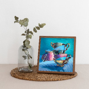 Colourful Tea Cups Oil Painting on Canvas Print