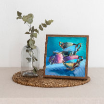 Colourful Tea Cups Poster Print