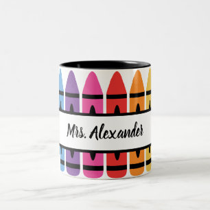 Colourful Teacher Appreciation Crayon Monogram Two-Tone Coffee Mug