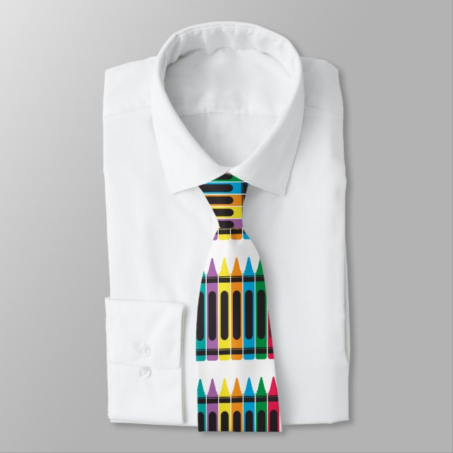 Colourful Teacher Crayon School Pattern Retro Tie (Tied)