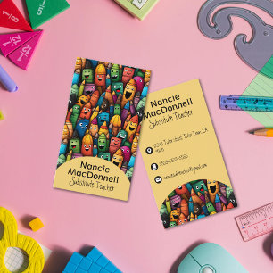 Colourful Teacher Education Cartoon Pen Pattern Business Card