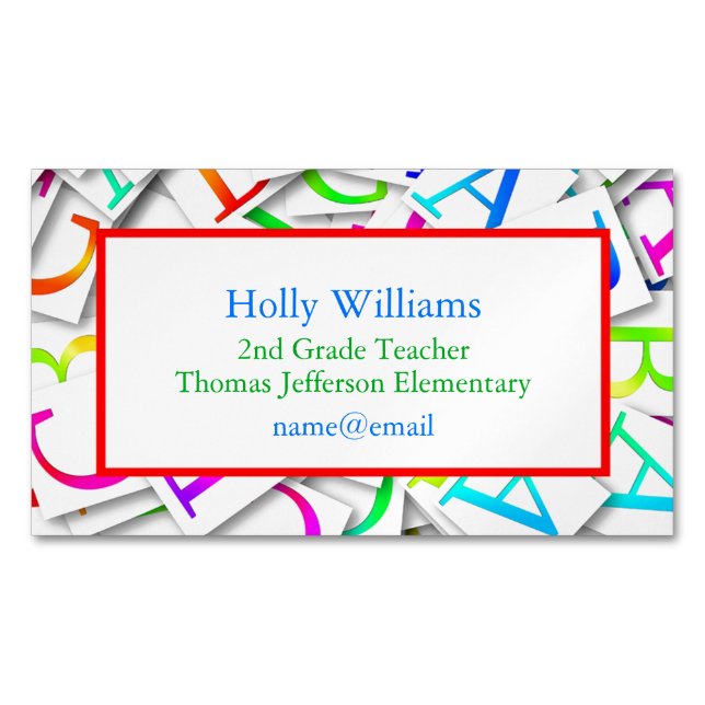 Colourful Teacher Educator Professional Magnetic Business Card (Front)