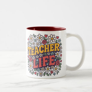 Colourful Teacher Life Mug – Retro Floral Design f