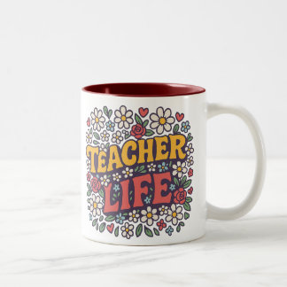 Colourful Teacher Life Mug – Retro Floral Design f