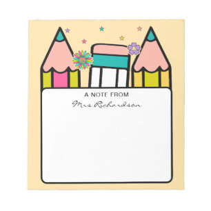 Colourful teacher name pencil cartoon  notepad