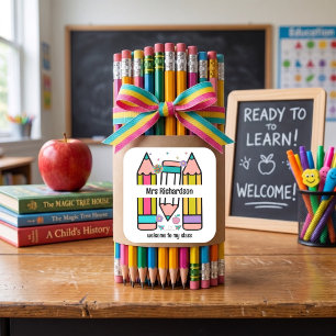 Colourful teacher name pencil cartoon Sticker