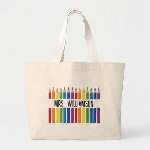 Colourful Teacher Pencil Large Tote Bag